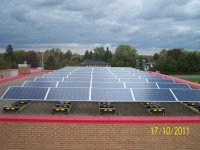 Rooftop solar at Firehall #3 in Kingston, ON. One of 10 projects built on behalf of City of Kingston in 2011 by 3G acting as OEM. Modules by Canadian Solar Inc.